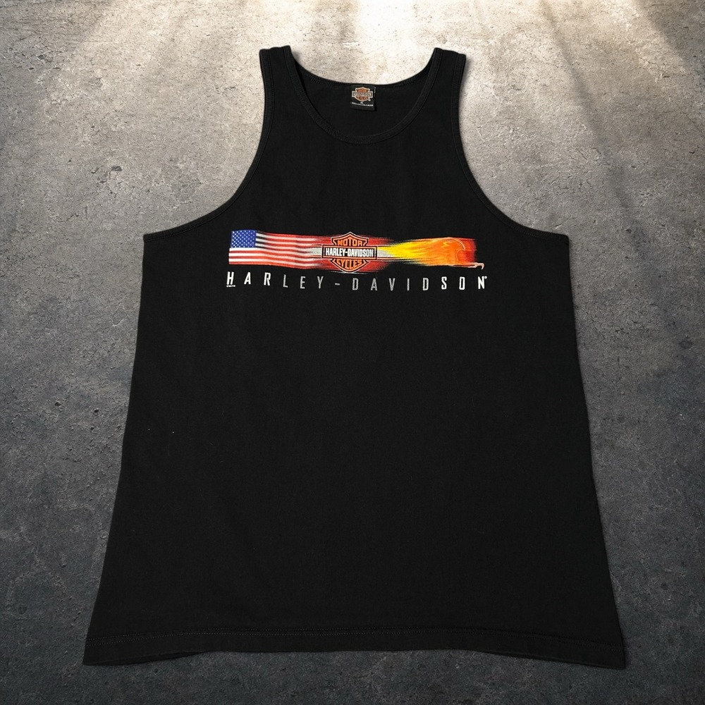 Harley Davidson French Riviera Graphic Tank Top Black Biker Retro Size XL